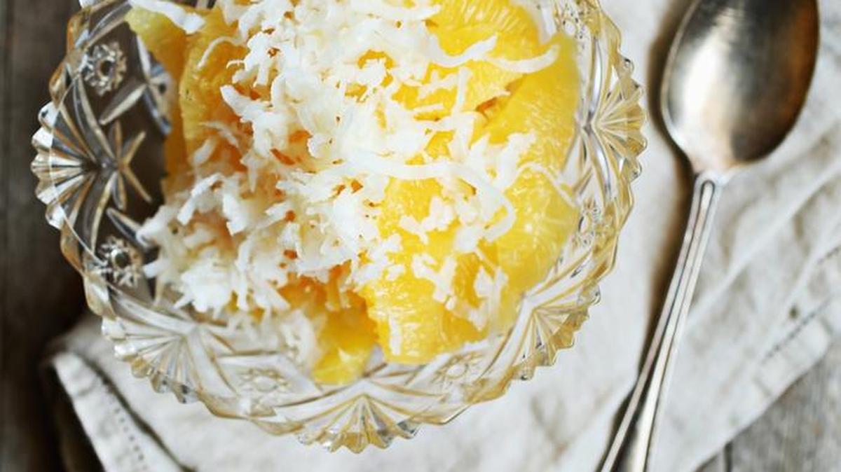 Ambrosia, a classic Southern holiday recipe, combines coconut and oranges.
