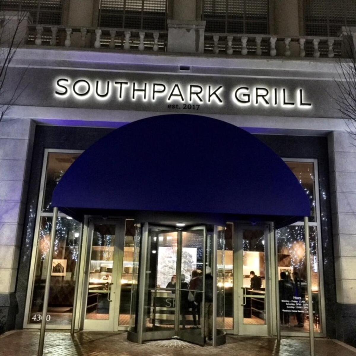 Southpark Grill makes an imposing entrance when you pull up.