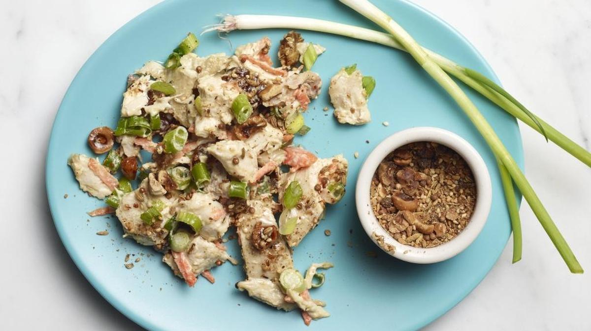 Chicken salad with a tahini-mayo dressing.