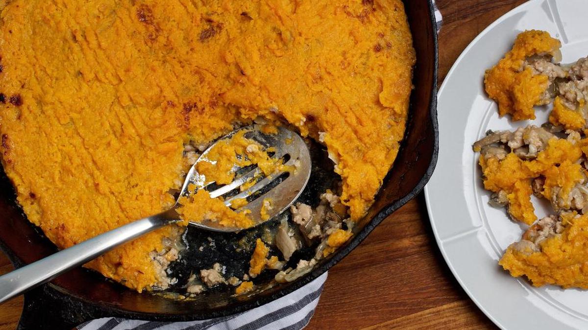 Turkey and Sweet Potato Skillet Pie.