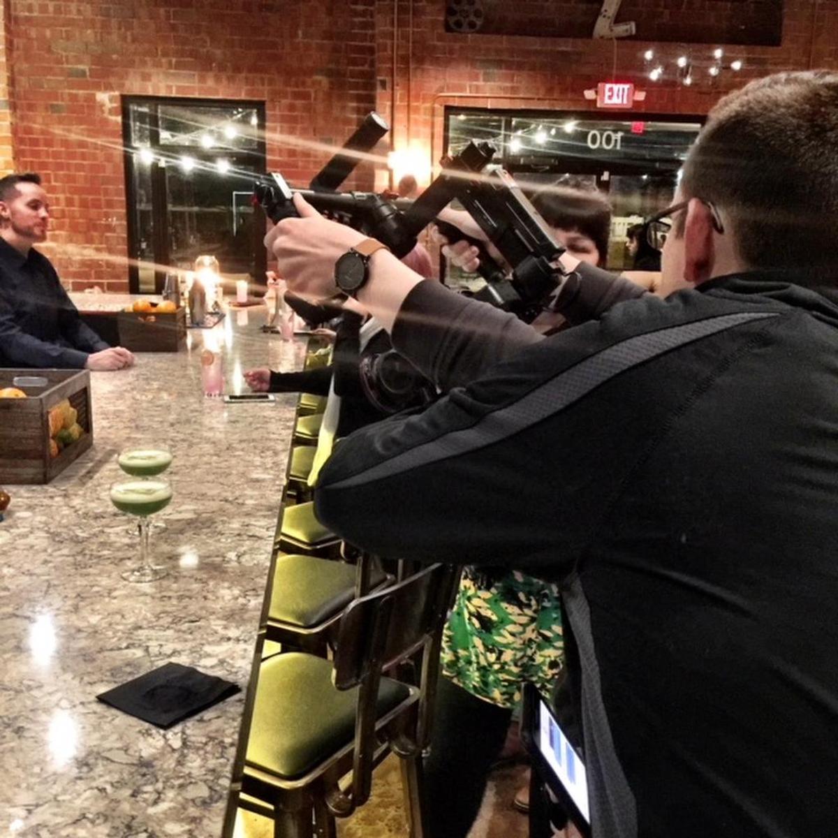 The media mob gets a look at the cocktail action at Zeppelin’s preview Thursday night.