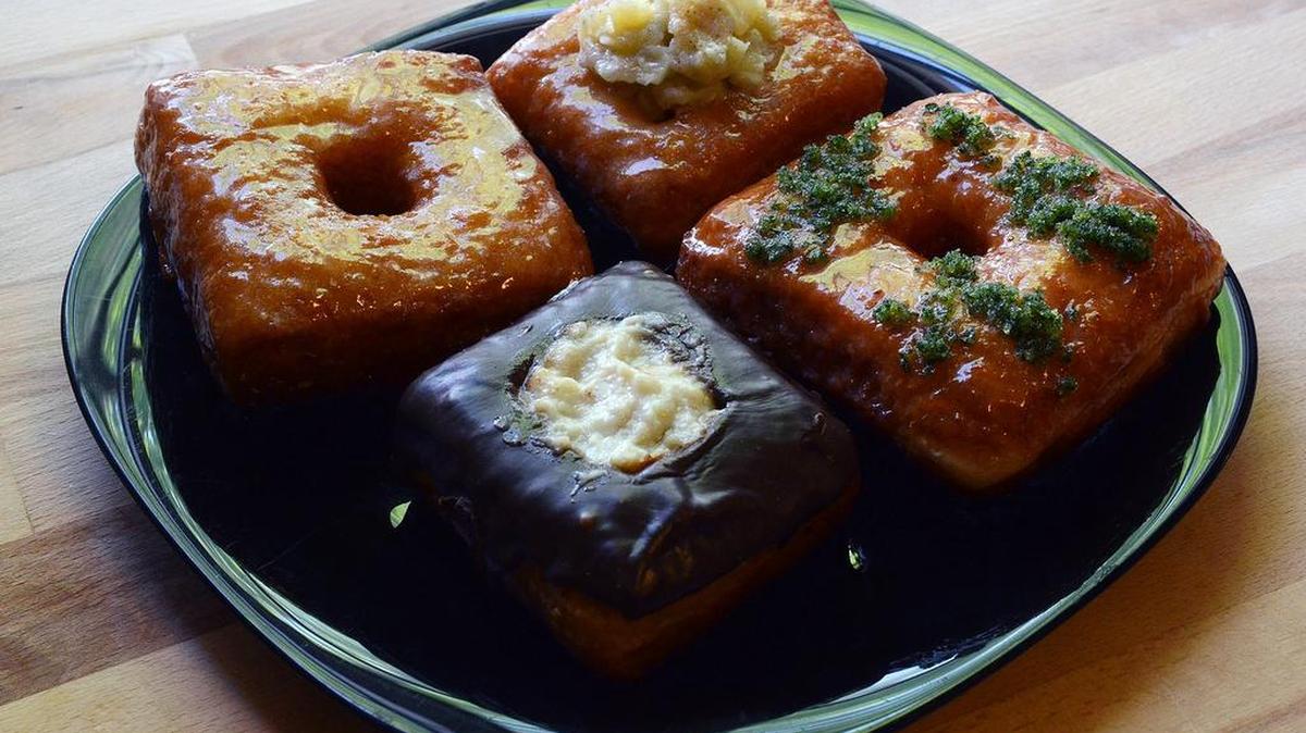 Your Mom’s Donuts makes square doughnuts with locally raised ingredients and unusual flavors.