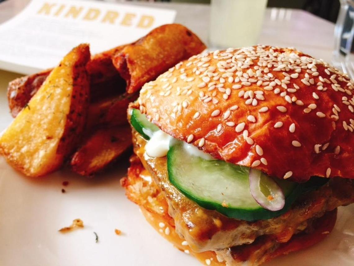 Kindred’s Skillet Burger has housemade pickles on a bun that’s a variation of their trademark milk bread.