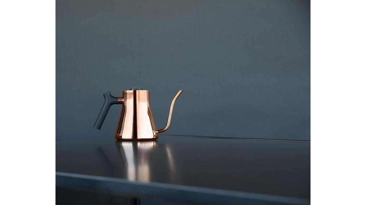 For coffee connoisseurs who are into pour-over style brews, Fellow’s Stagg Pour-Over Kettle allows pouring at an even, slow pace because of a counterbalanced handle that moves the center of mass back toward the hand. The built-in brew-range thermometer alerts coffee drinkers when the temperature is just right.