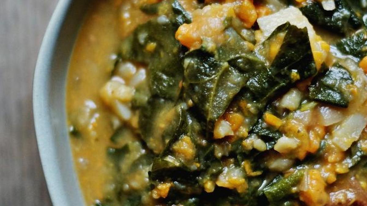Caldo Dourado is Jean Anderson’s spin on Caldo Verde, Portugal’s national dish, that substitutes sweet potatoes for most of the Irish potatoes.