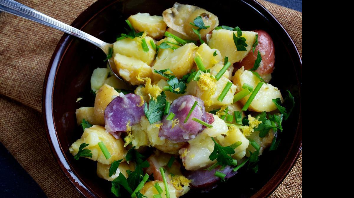 Lemon, Garlic and Chili Potato Salad has unexpected flavors that will be welcome at Fourth of July parties.