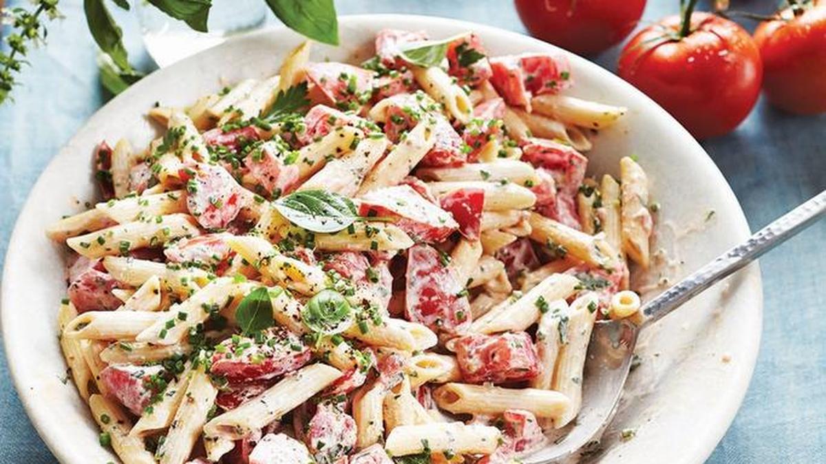 Quick Tomato, Goat Cheese and Fresh Herb Penne from “Sara Moulton’s Home Cooking 101: How to Make Everything Taste Better by Sara Moulton.”
