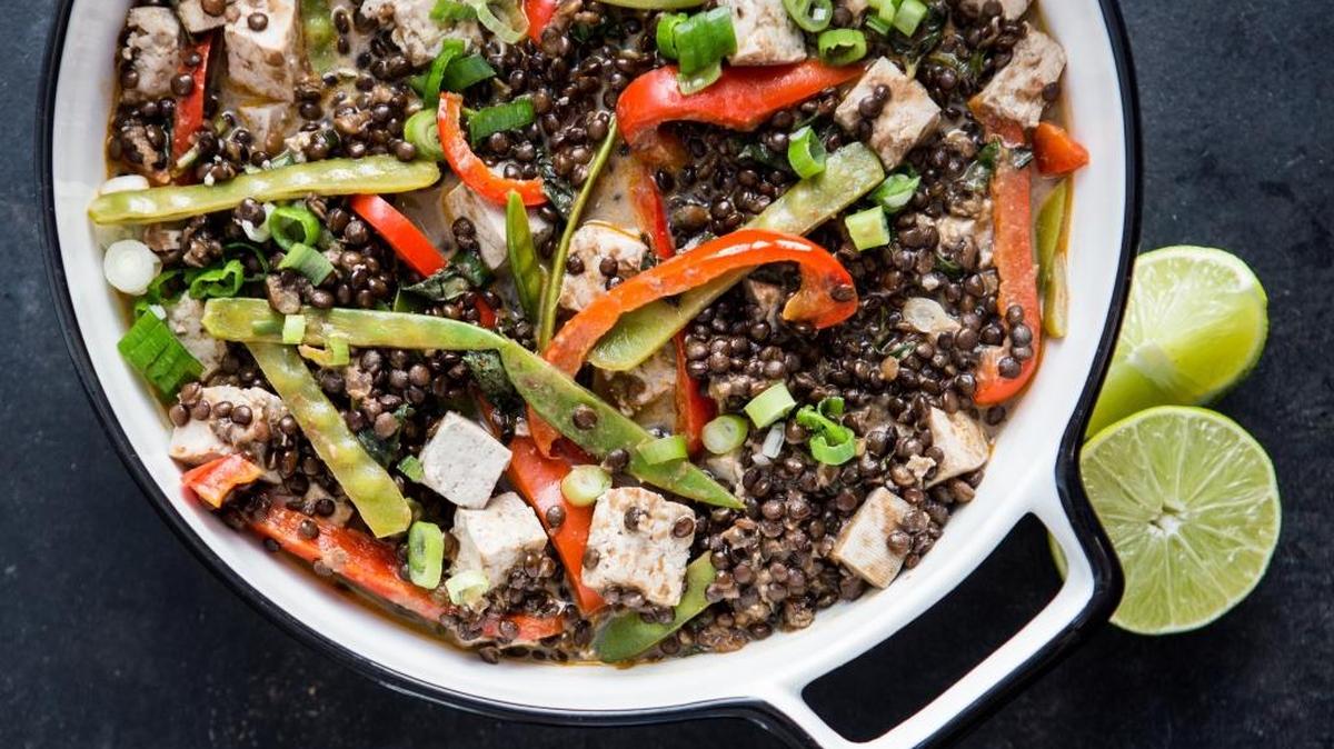 Thai Red Curry With Lentils and Tofu.