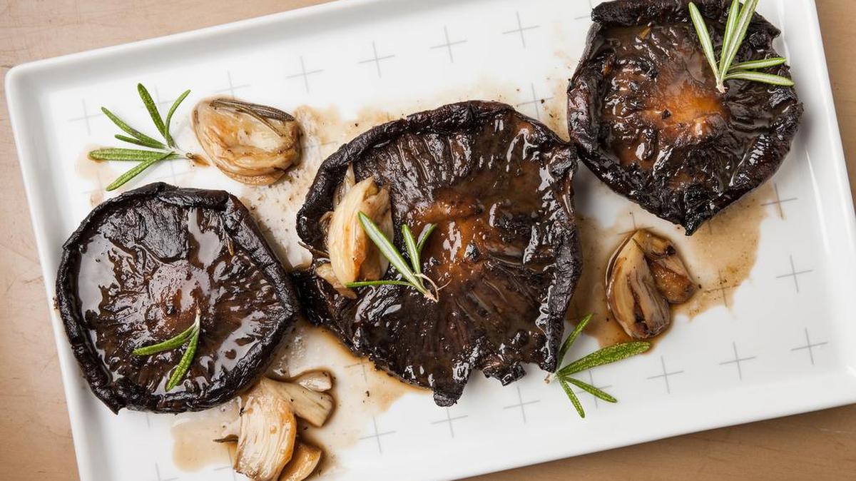 Beer-Roasted Mushrooms make a vegetarian entree more than a mouthful.