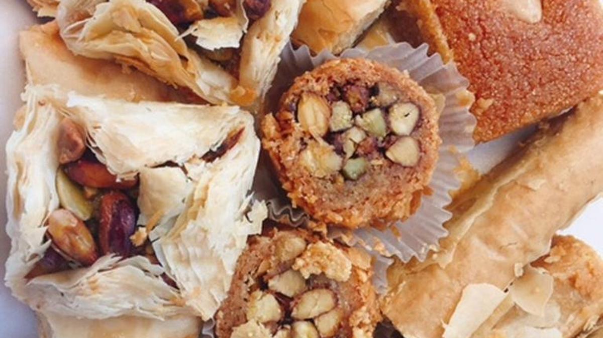 A selection of pastries at Cedarlands on Central Avenue includes birds’ nest baklava, the square ones at top left and center left.