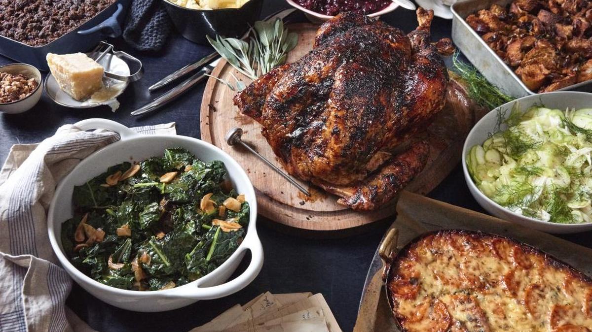 Nine dishes, eight hours, one oven: A blueprint for cooking an entire Thanksgiving meal over the course of one day in an oven and on the four burners above it.