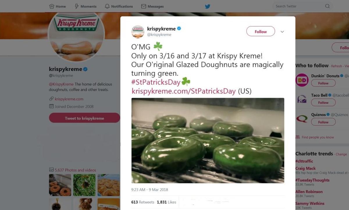 Krispy Kreme’s green ‘O’riginal’ Glazed Doughnut is coming back for St. Patrick’s Day, the company announced.