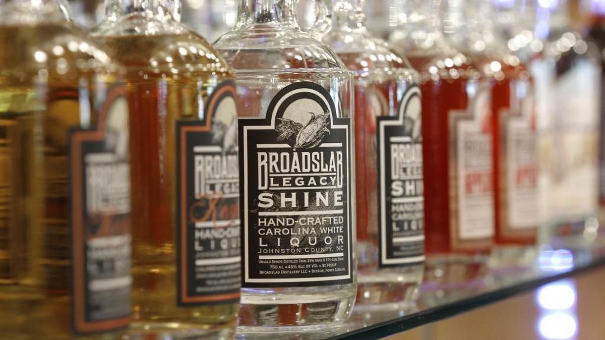 The Broadslab Distillery outside Benson in Johnston County sells liquor it makes onsite and offers tours of the distilling facility.