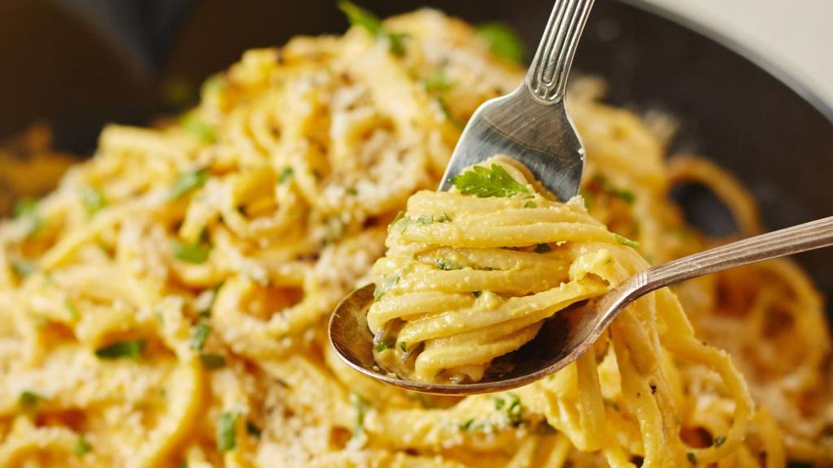 Roasted butternut squash can become Alfredo sauce.
