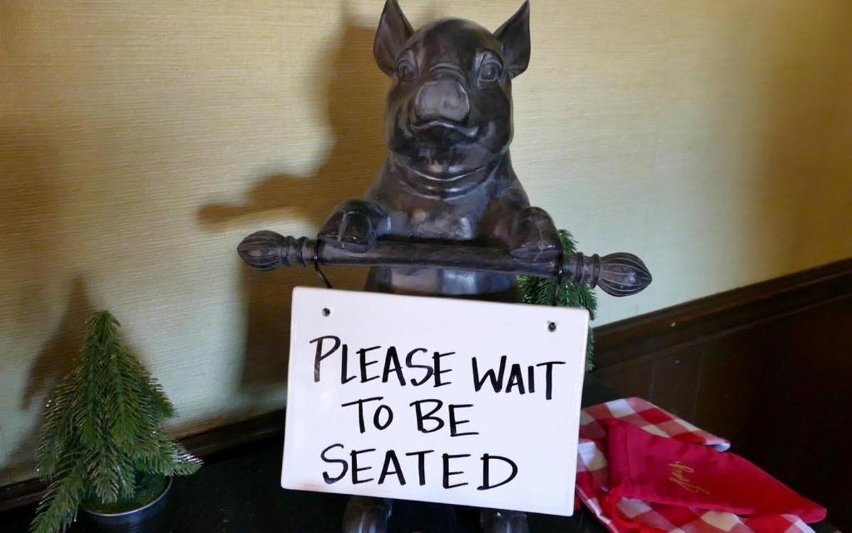 The official greeter at Bill Spoon's Barbecue.