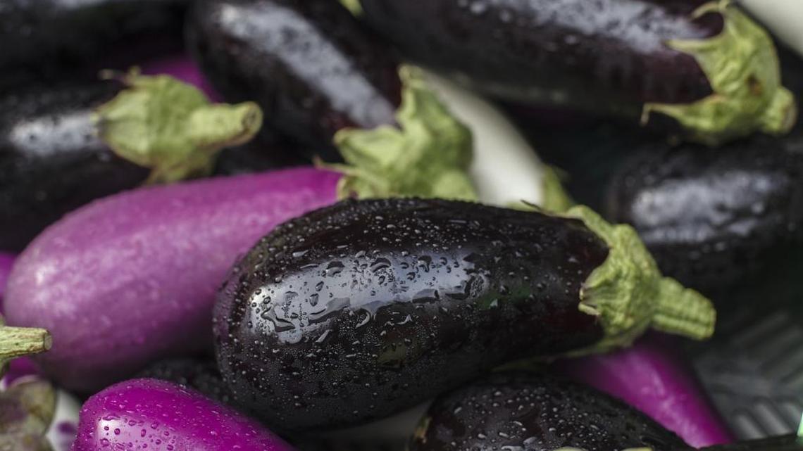 Choose eggplants with shiny, taut skin and firm stems.