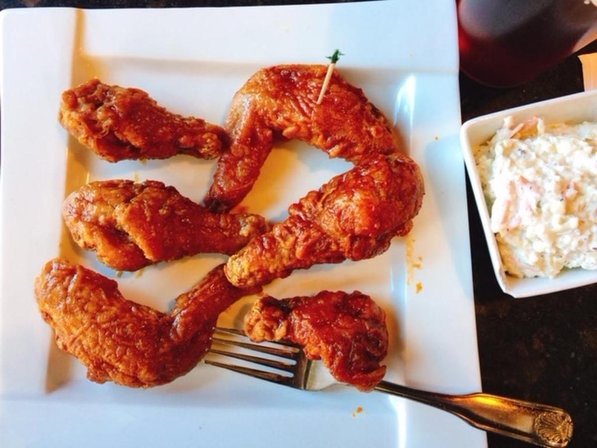 The Korean fried chicken chain Bonchon has a lunch special that gets you wings and drumsticks in the distinctive twice-fried style with a dish of creamy cole slaw to cool the heat.