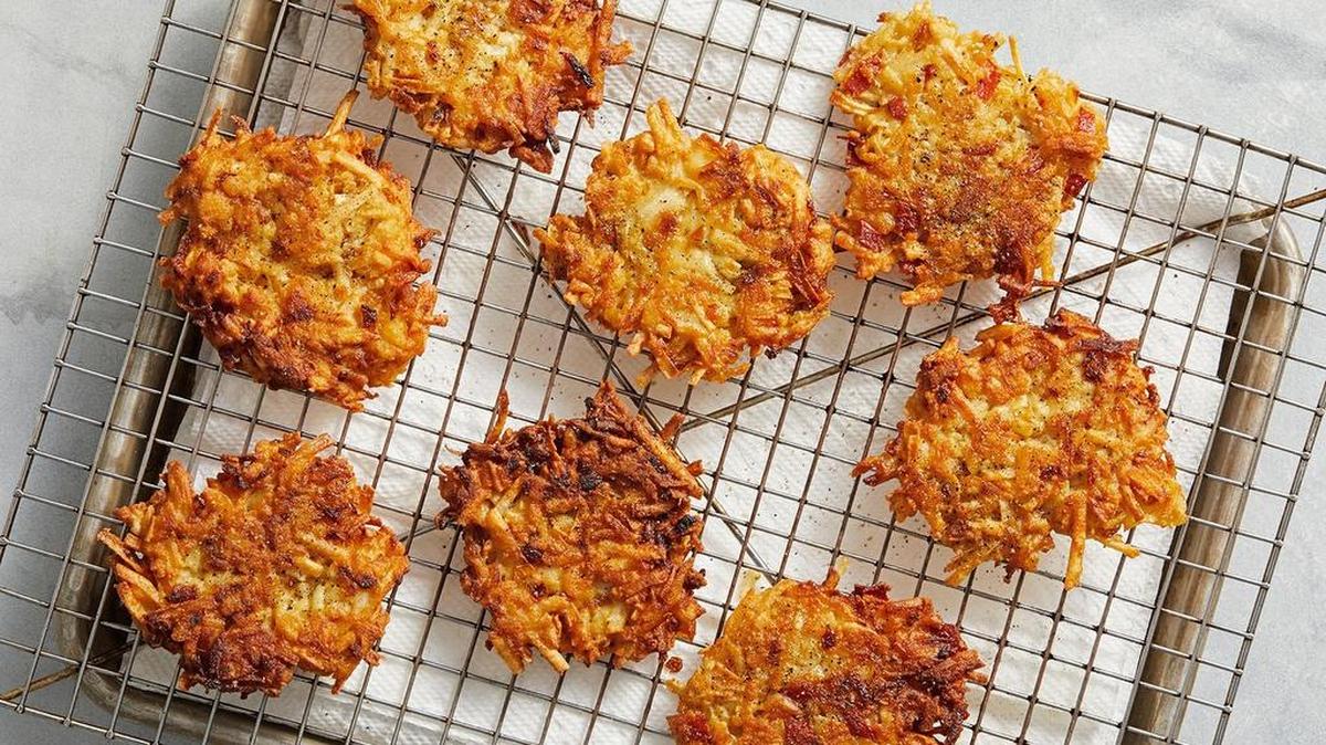 Hash Brown Latkes With Caramelized Onion.