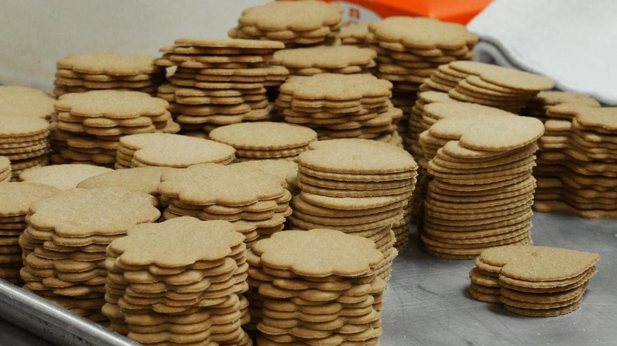 Stacks of cookies await being packed and shipped at Mrs. Hanes’ Moravian Cookies shop in Clemmons. Writer Debbie Moose tried to replicate making the thin Moravian cookie as a child, and was rather unsuccessful.