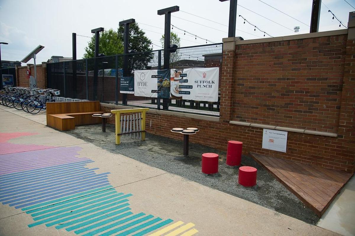 There is an area for kids and a bike stand at Hyde Brewing, just a few steps from the New Bern station on the Lynx Blue Line.