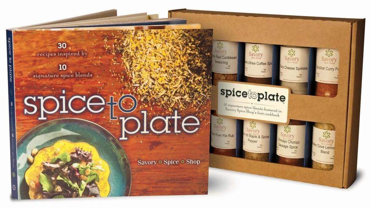 Spice to Plate cookbook and accompanying 10 jar gift set from Savory Spice Shop for $64.95.