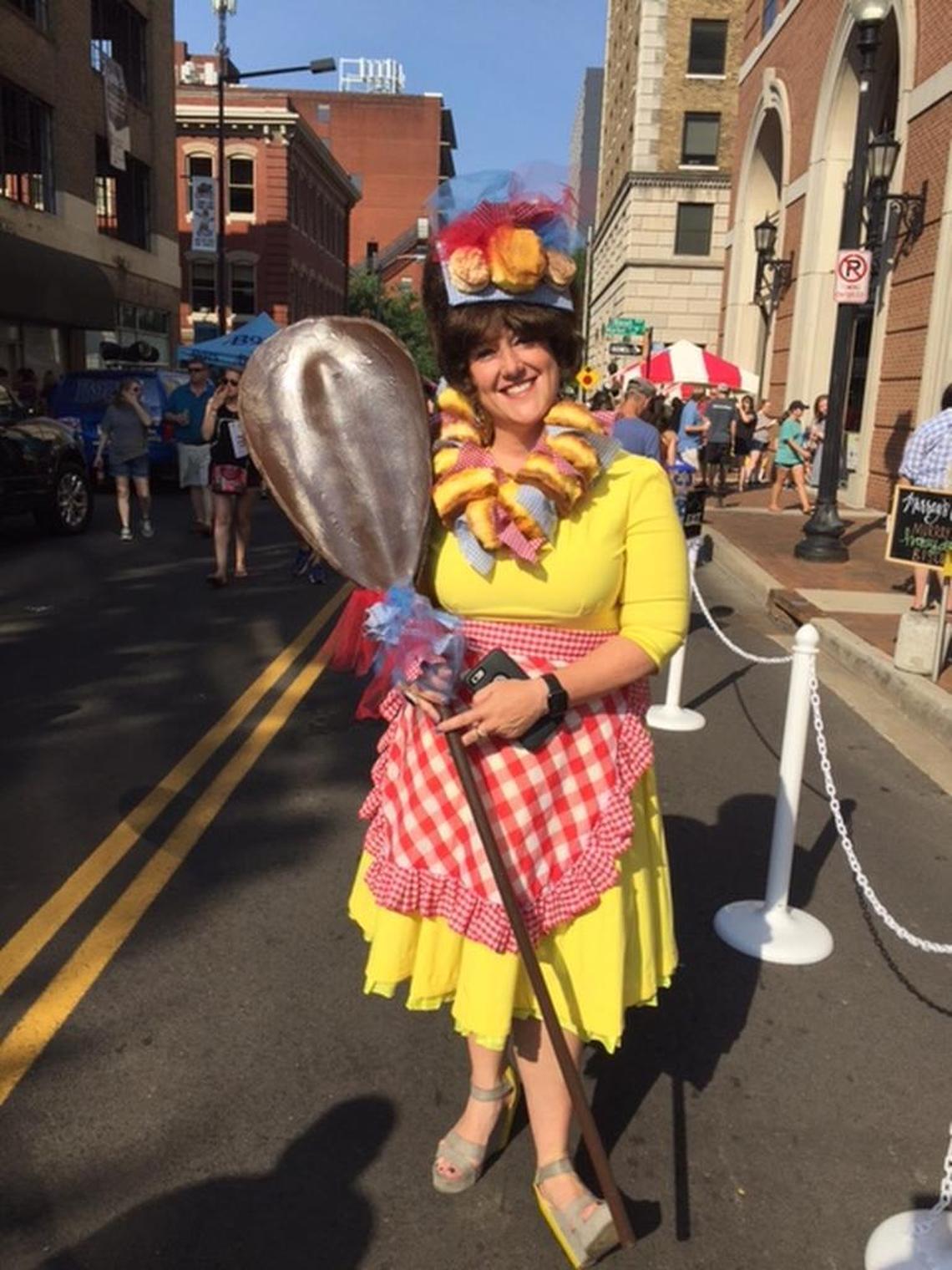The Biscuit Queen strolls among her subjects.