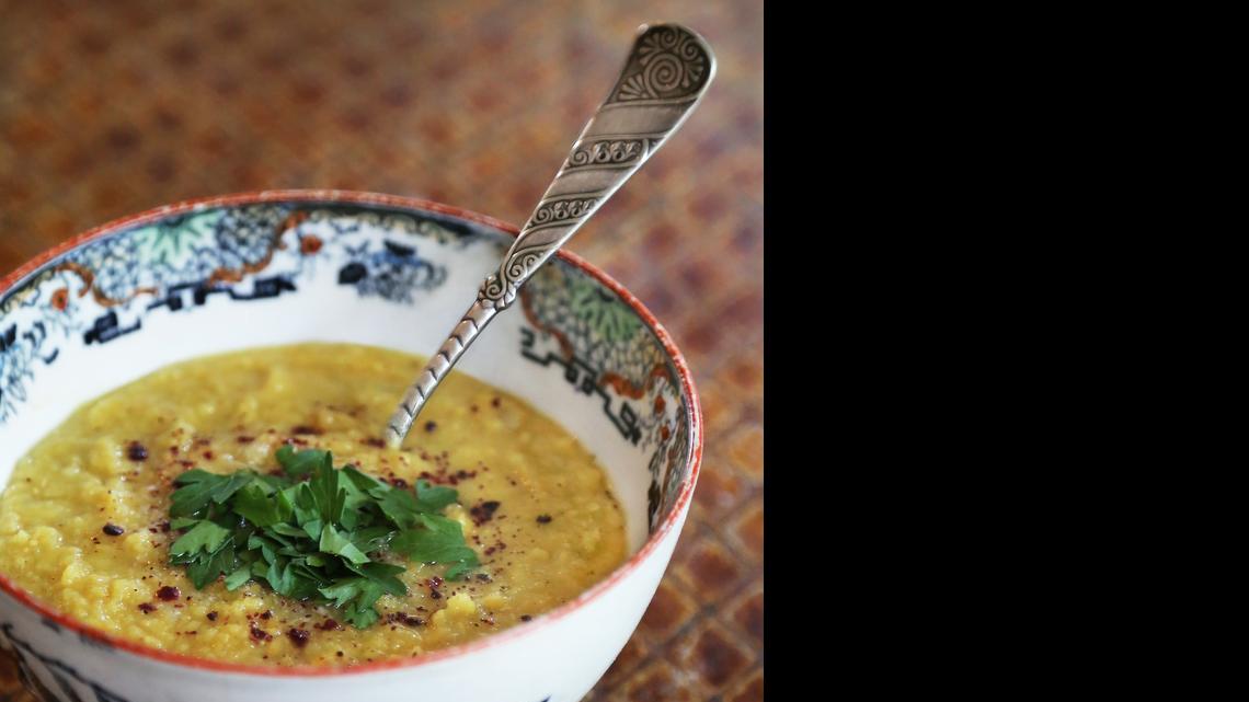 
The creamy texture of Jerusalem Cafe’s lentil soup comes from cooking the lentils until they’re very soft. 

