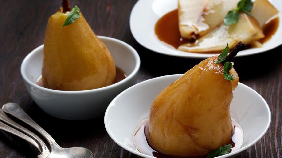 These poached pears get a little boozy kick.