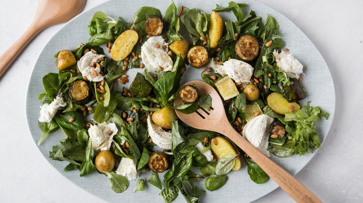 Roasted Zucchini, Potato and Burrata Salad.