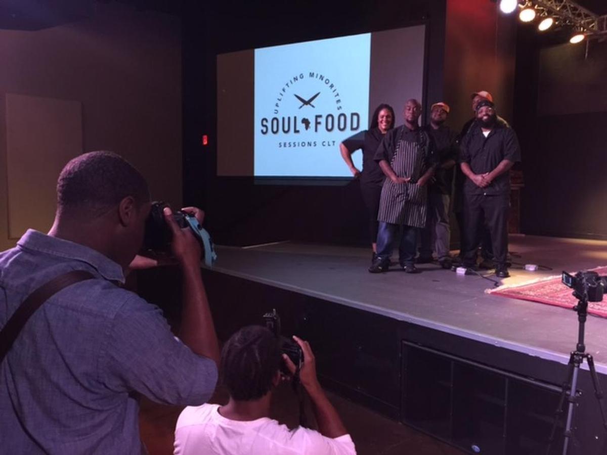 The original members of Soul Food Sessions pose for photographs after Tuesday night’s dinner at Project 658 on Central Avenue. The group hopes to do more dinners, including in other cities.