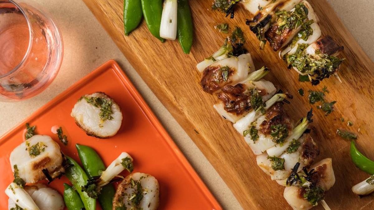 Grilled Scallops With Lemon-Herb Drizzle.