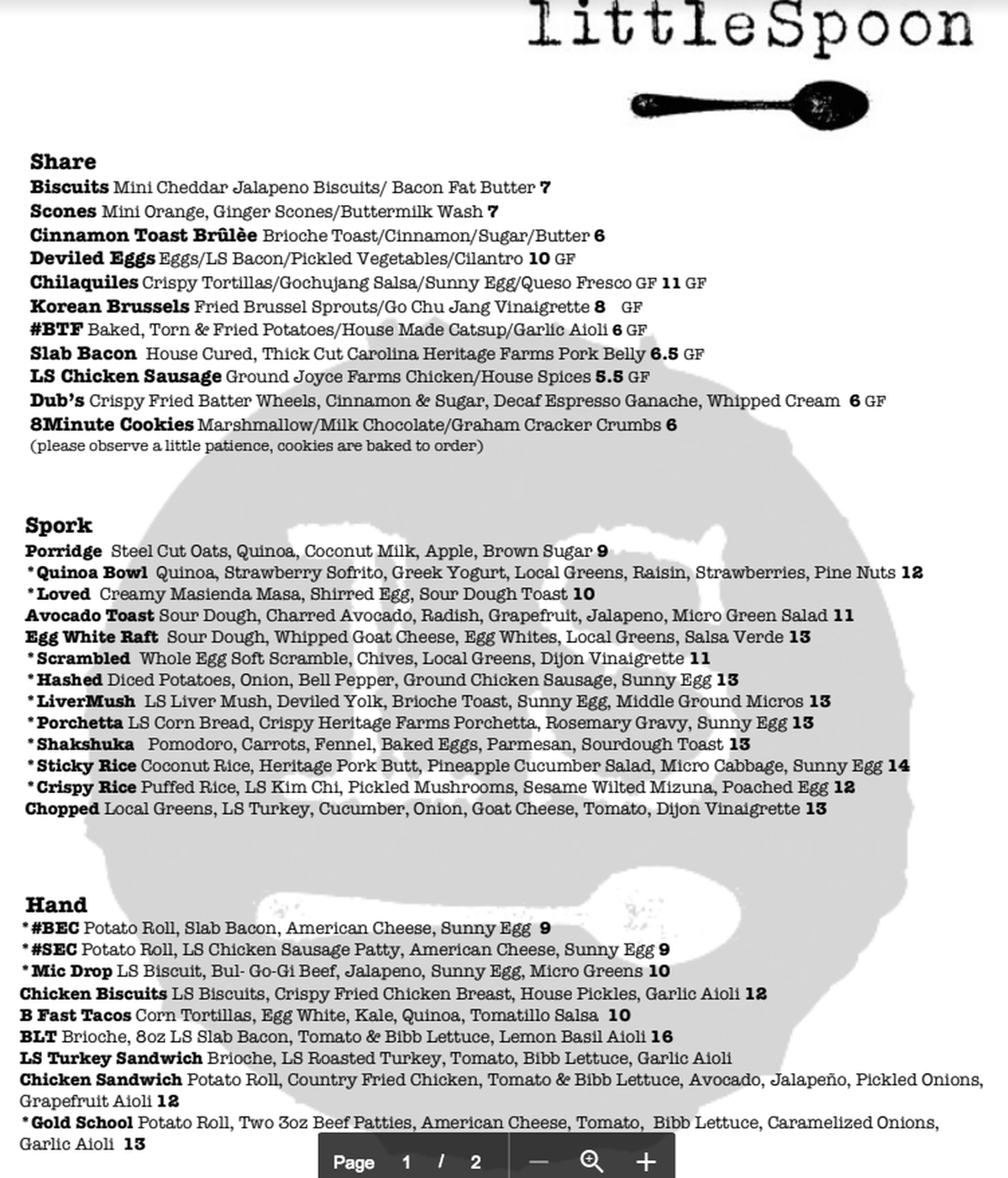 Menus are still in progress, so prices and details may change.