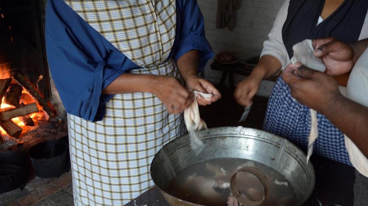 Skills at the Historic Brattonsville event include making chitterlings.