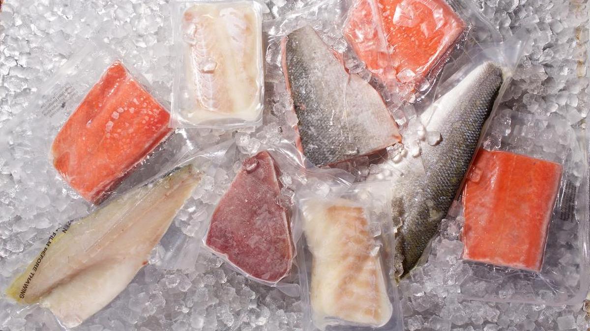 Individual, reduced-oxygen packaging (ROP) frozen fillets of sockeye salmon, sea bass, Atlantic cod and tuna.