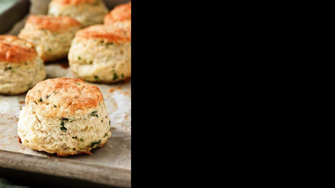 
Greek yogurt provides an airy texture and a subtle tang to these herb biscuits. 
