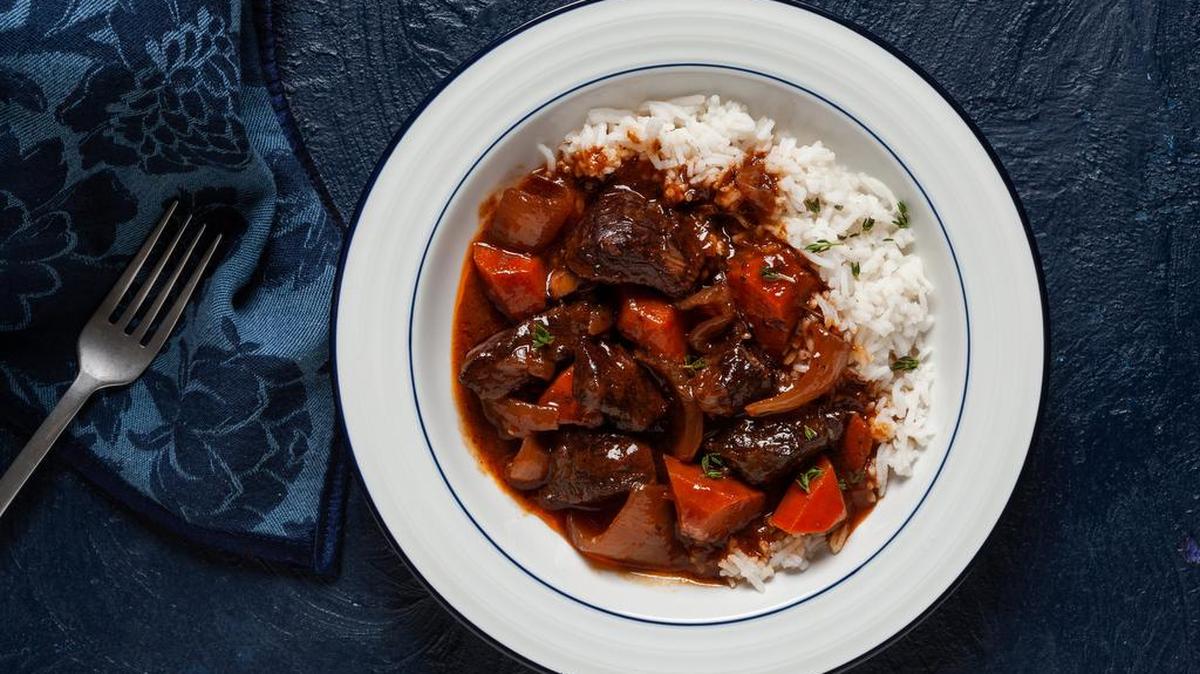Beef daube. Such dishes can be prepared in the morning and ready for lunch or dinner.