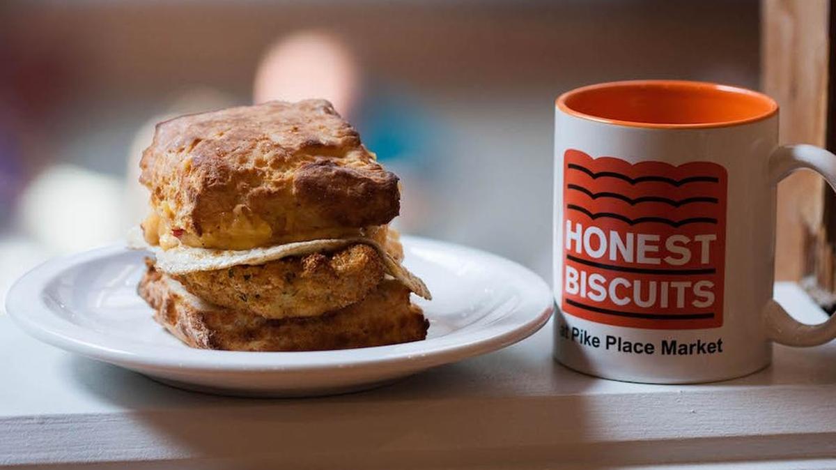 Art Stone tweaked his grandmother’s biscuit recipe and began selling at farmers markets in 2011. He uses local cheeses, buttermilk and other ingredients for the five-to-six flavors of biscuits, besides biscuit sandwiches and a gluten-free biscuit, on the menu daily at Honest Biscuits.