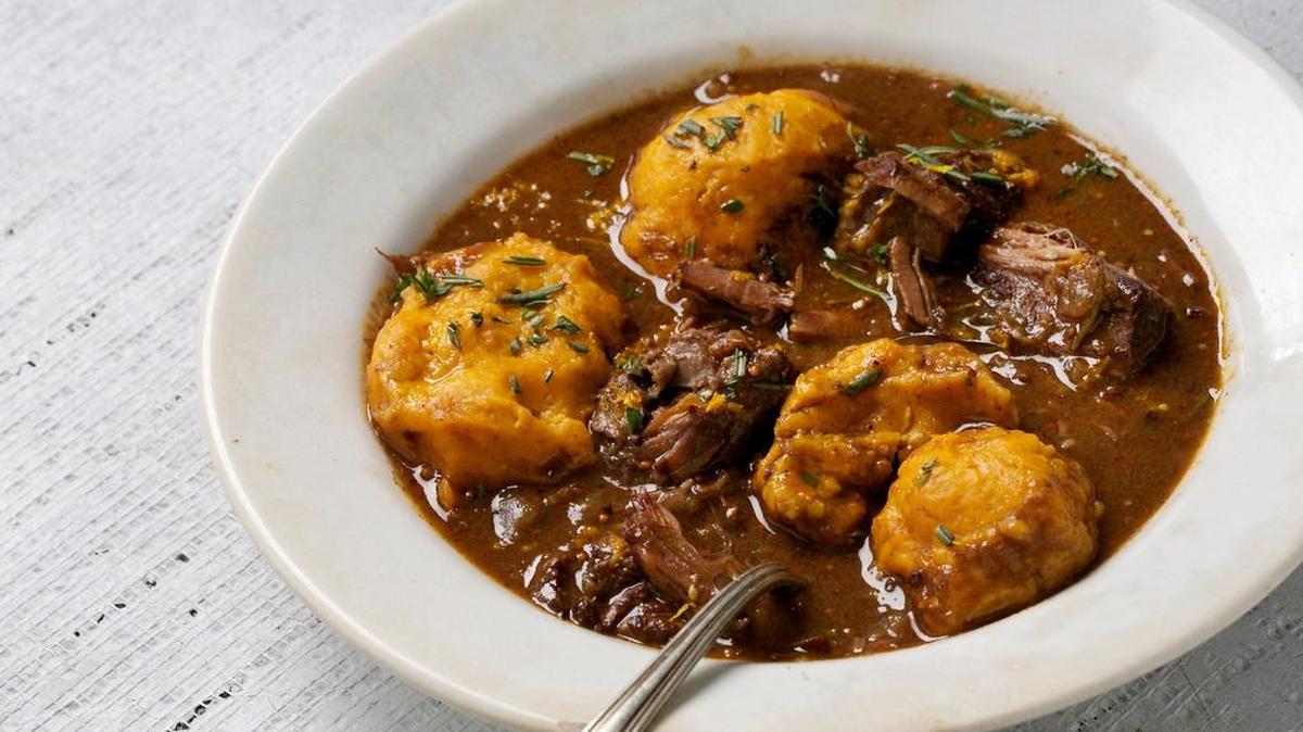 Beef Stew With Sweet Potato Dumplings.