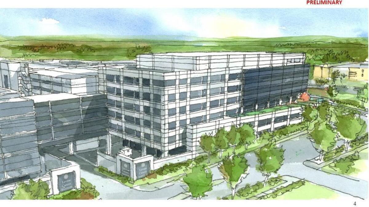 Carolinas HealthCare System released this artist’s rendering of a new, seven-story outpatient center for Levine Cancer Institute. Construction is projected to begin on Morehead Street near Kenilworth Avenue in early 2017.
