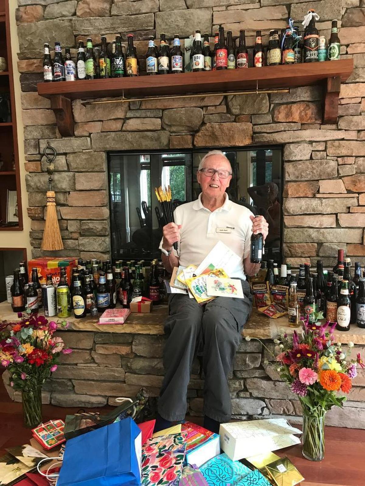 Jack Hart at his 99th birthday party, held at his daughter’s home in Huntersville last August.