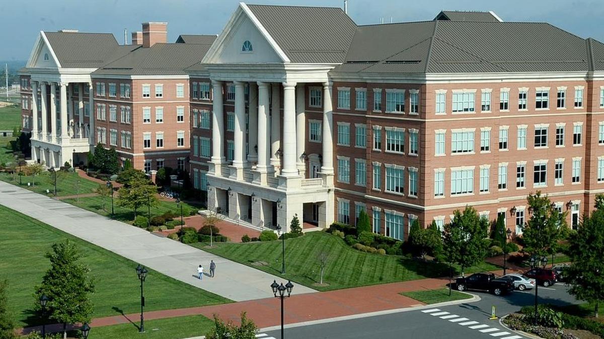 
The North Carolina Research Campus in Kannapolis as seen from an upper window of the David H. Murdock Research Core Laboratory building. At left is the UNC Chapel Hill Nutrition Research Institute.
