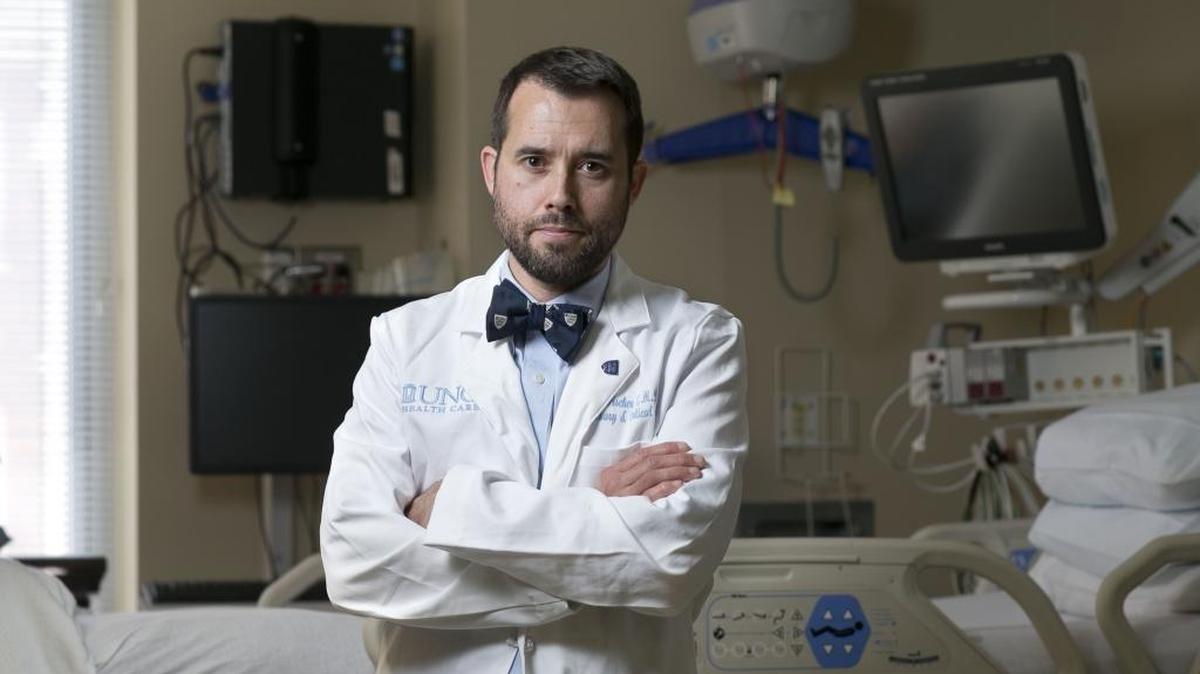 Dr. Billy Fischer, photographed in an Intensive Care Unit at The University of North Carolina Hospital on Wednesday, November 25, 2015 in Chapel Hill, N.C. Dr. Fischer is a leader in the fight against Ebola, focusing on those that survive the viral infection.