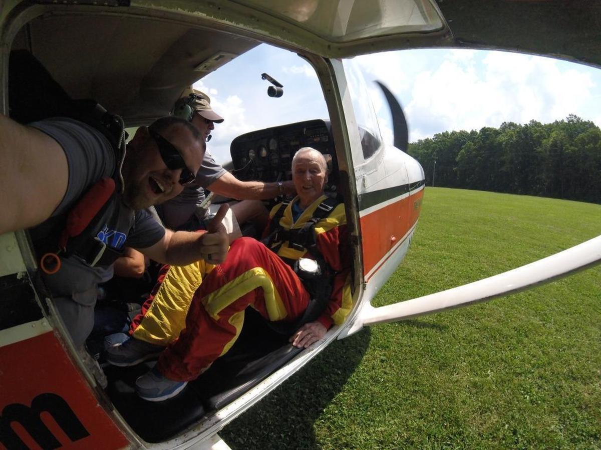 Skydive Central North Carolina owner Kelvin Wilkerson Jr. and Jack Hart get ready for take-off.