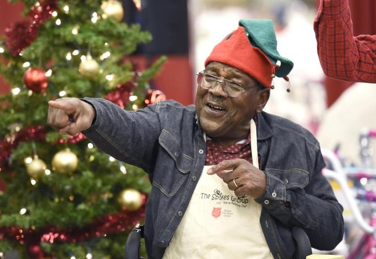 The chants of “bike, bike, bike” can be heard whenever the bicycle roulette wheel is spinning and they are led by Carl Springs, 81, a longtime volunteer. Springs comes to the first day of the Salvation Army’s Christmas Bureau present distribution effort every year to help cheer on bike recipients. The Salvation Army Christmas Bureau program had its annual kickoff on Friday, Dec. 15, 2017. Needy families with children from the ages of birth to 12 in Mecklenburg and Union counties will get gifts, some even get bicycles, and food for Christmas.