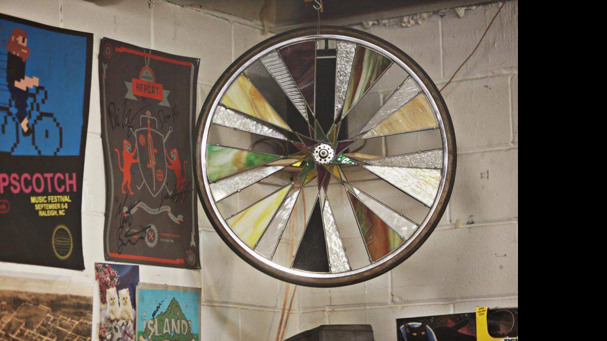
Behind the counter hangs a rim with stained glass, made by co-owner David Zell’s father-in-law.


