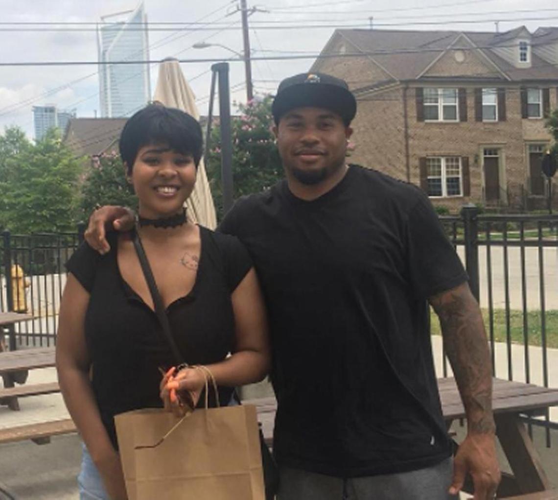 Former Panther star Steve Smith Sr. with Elexus Jionde this summer in Charlotte.