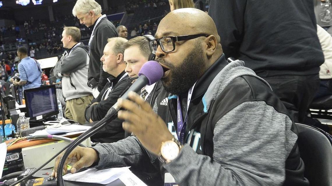 Hornets PA announcer “Big Pat” Doughty works a game in 2016.