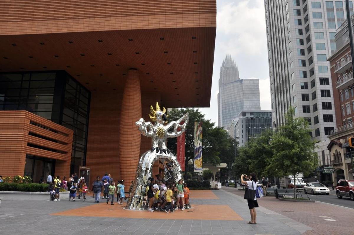 The Firebird sculpture in front of the Bechtler Museum of Modern Art.