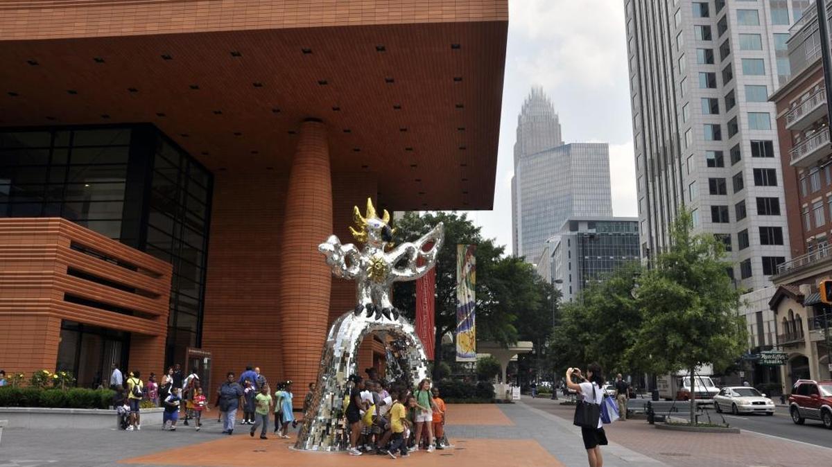 The Firebird sculpture in front of the Bechtler Museum of Modern Art.
