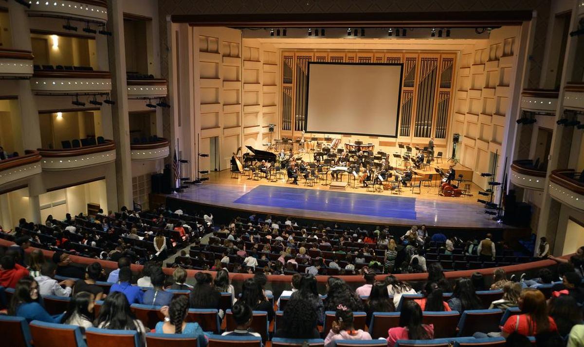 A section of the Charlotte Symphony performs for school children.